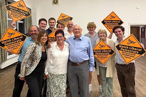 Lib Dems celebrating winning in Llanidloes