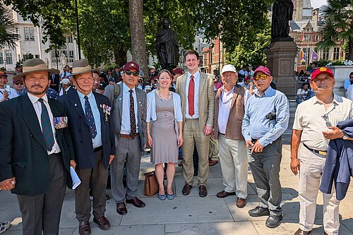 David Chadwick and Helen Maguire with Gurka Veterans outside Westminster